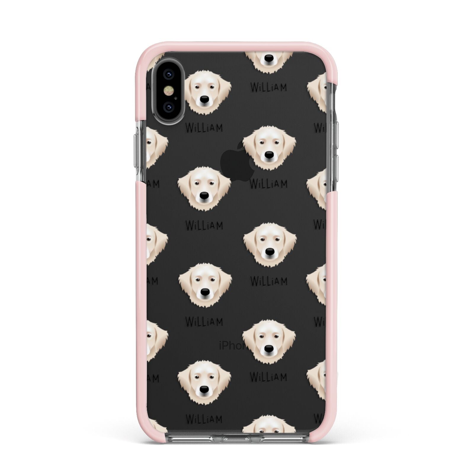 Hungarian Kuvasz Icon with Name Apple iPhone Xs Max Impact Case Pink Edge on Black Phone