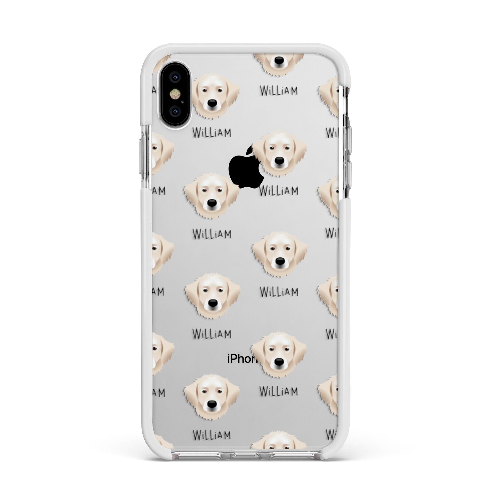 Hungarian Kuvasz Icon with Name Apple iPhone Xs Max Impact Case White Edge on Silver Phone