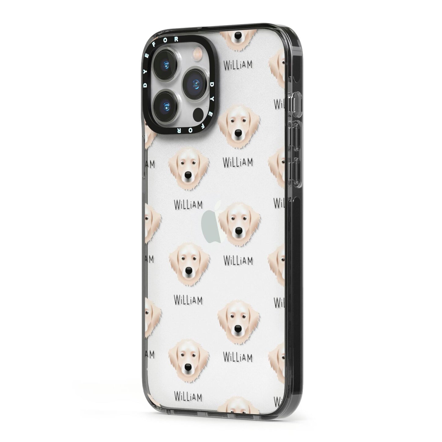 Hungarian Kuvasz Icon with Name iPhone 13 Pro Max Black Impact Case Side Angle on Silver phone