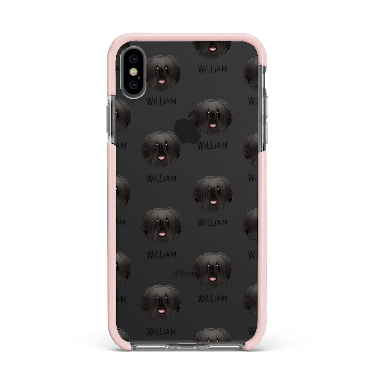 Hungarian Puli Icon with Name Apple iPhone Xs Max Impact Case Pink Edge on Black Phone