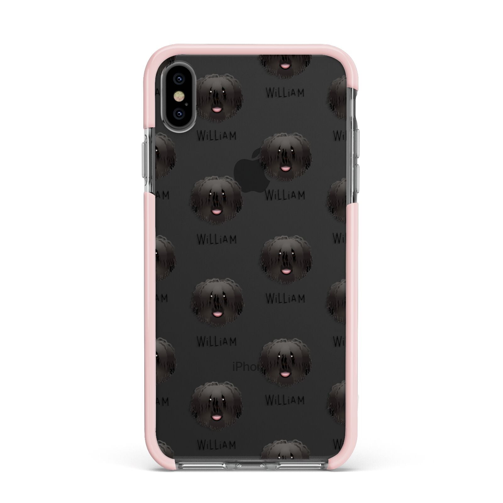 Hungarian Puli Icon with Name Apple iPhone Xs Max Impact Case Pink Edge on Black Phone