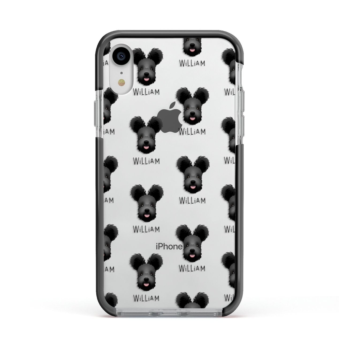 Hungarian Pumi Icon with Name Apple iPhone XR Impact Case Black Edge on Silver Phone