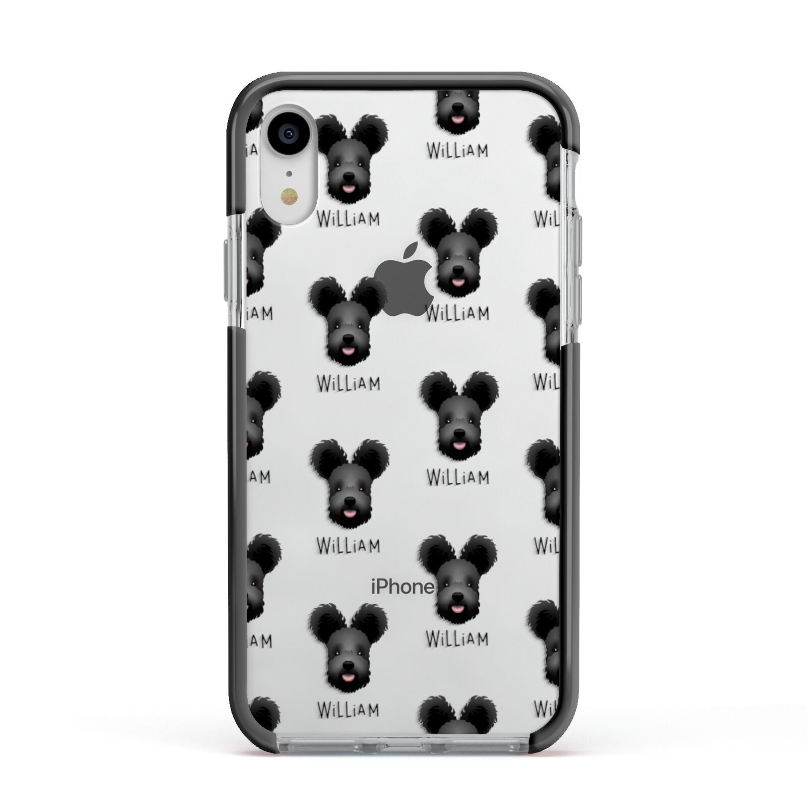 Hungarian Pumi Icon with Name Apple iPhone XR Impact Case Black Edge on Silver Phone