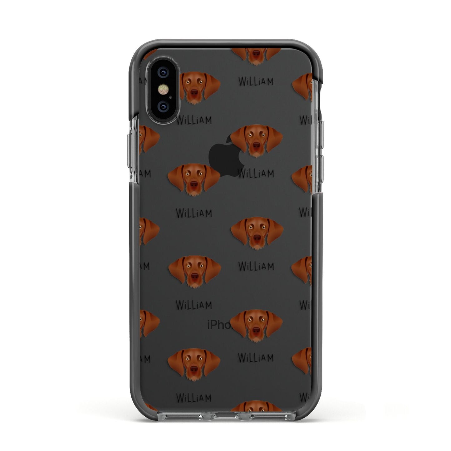 Hungarian Vizsla Icon with Name Apple iPhone Xs Impact Case Black Edge on Black Phone