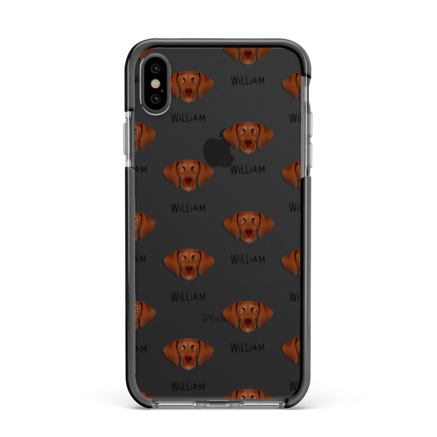Hungarian Vizsla Icon with Name Apple iPhone Xs Max Impact Case Black Edge on Black Phone