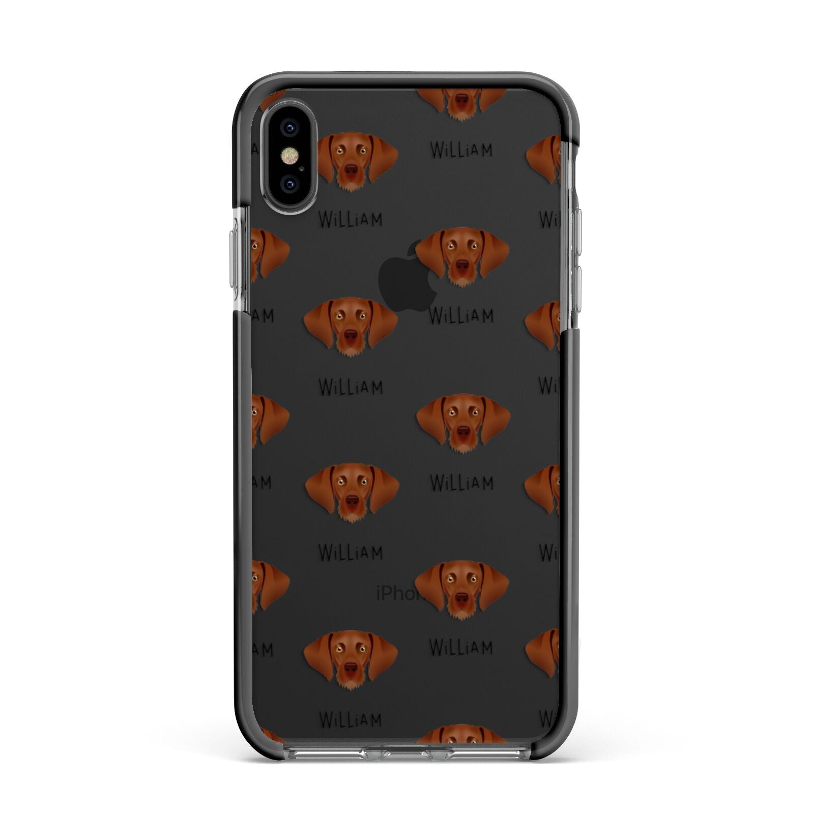 Hungarian Vizsla Icon with Name Apple iPhone Xs Max Impact Case Black Edge on Black Phone