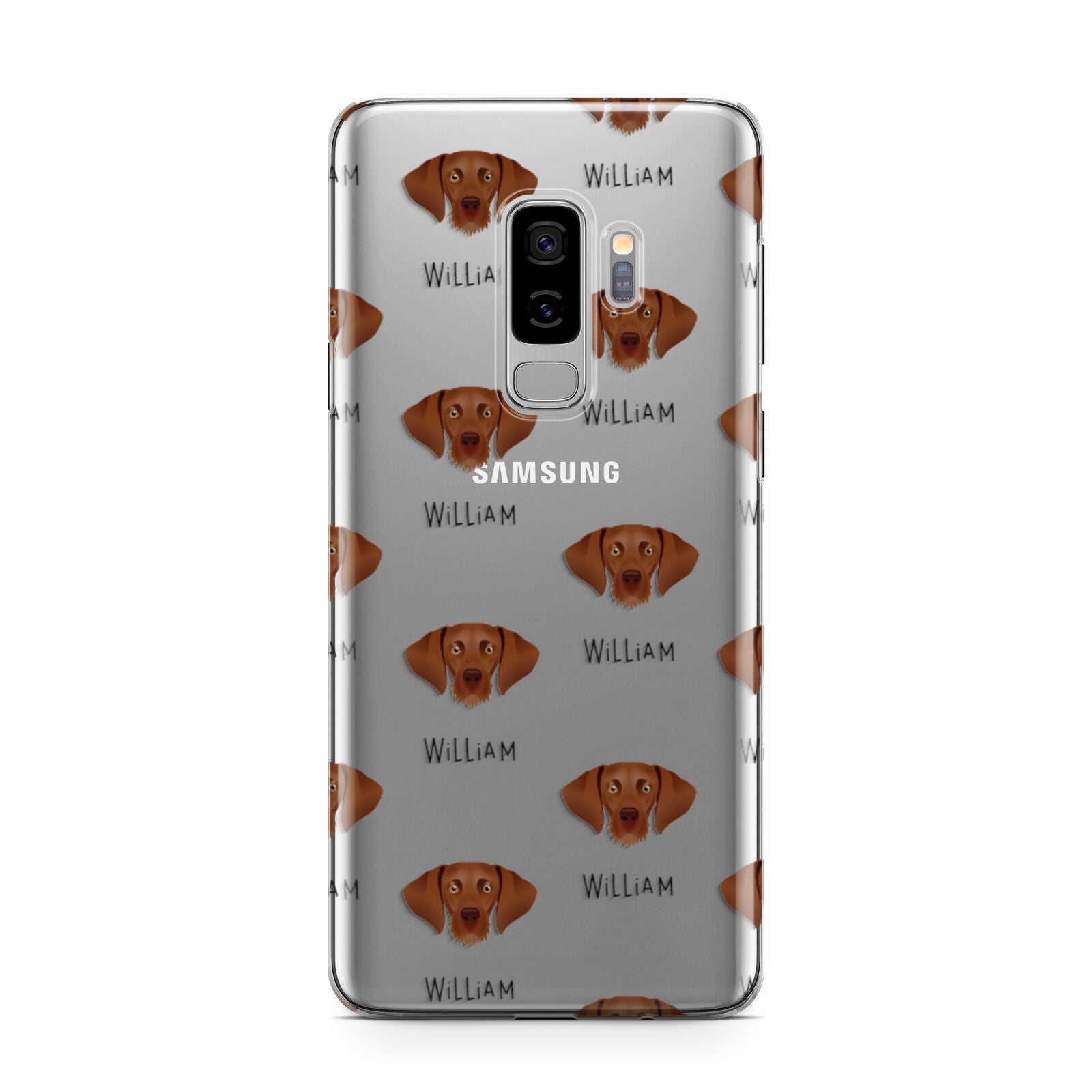 Hungarian Vizsla Icon with Name Samsung Galaxy S9 Plus Case on Silver phone