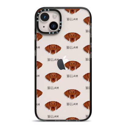 Hungarian Vizsla Icon with Name iPhone 14 Plus Black Impact Case on Silver phone