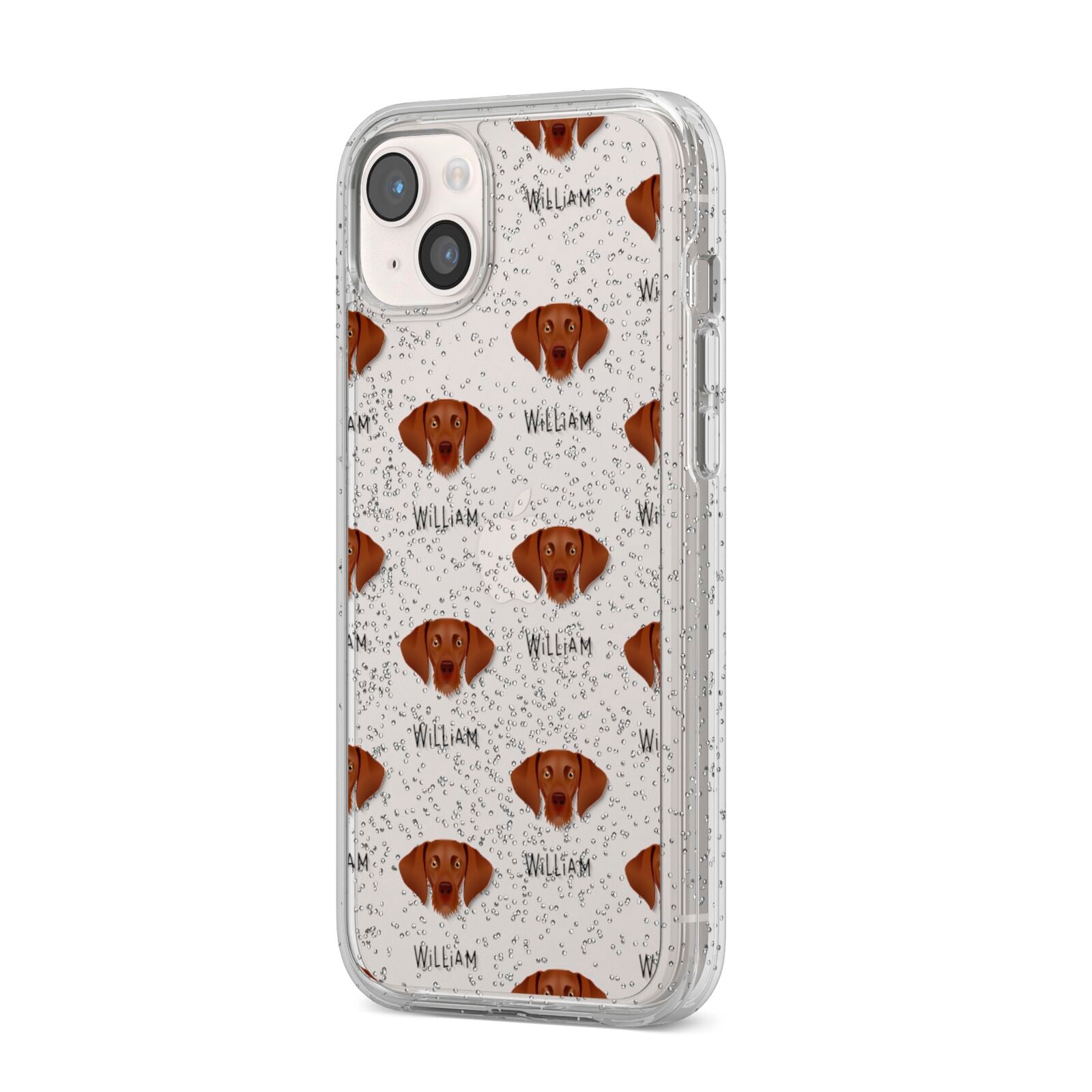 Hungarian Vizsla Icon with Name iPhone 14 Plus Glitter Tough Case Starlight Angled Image