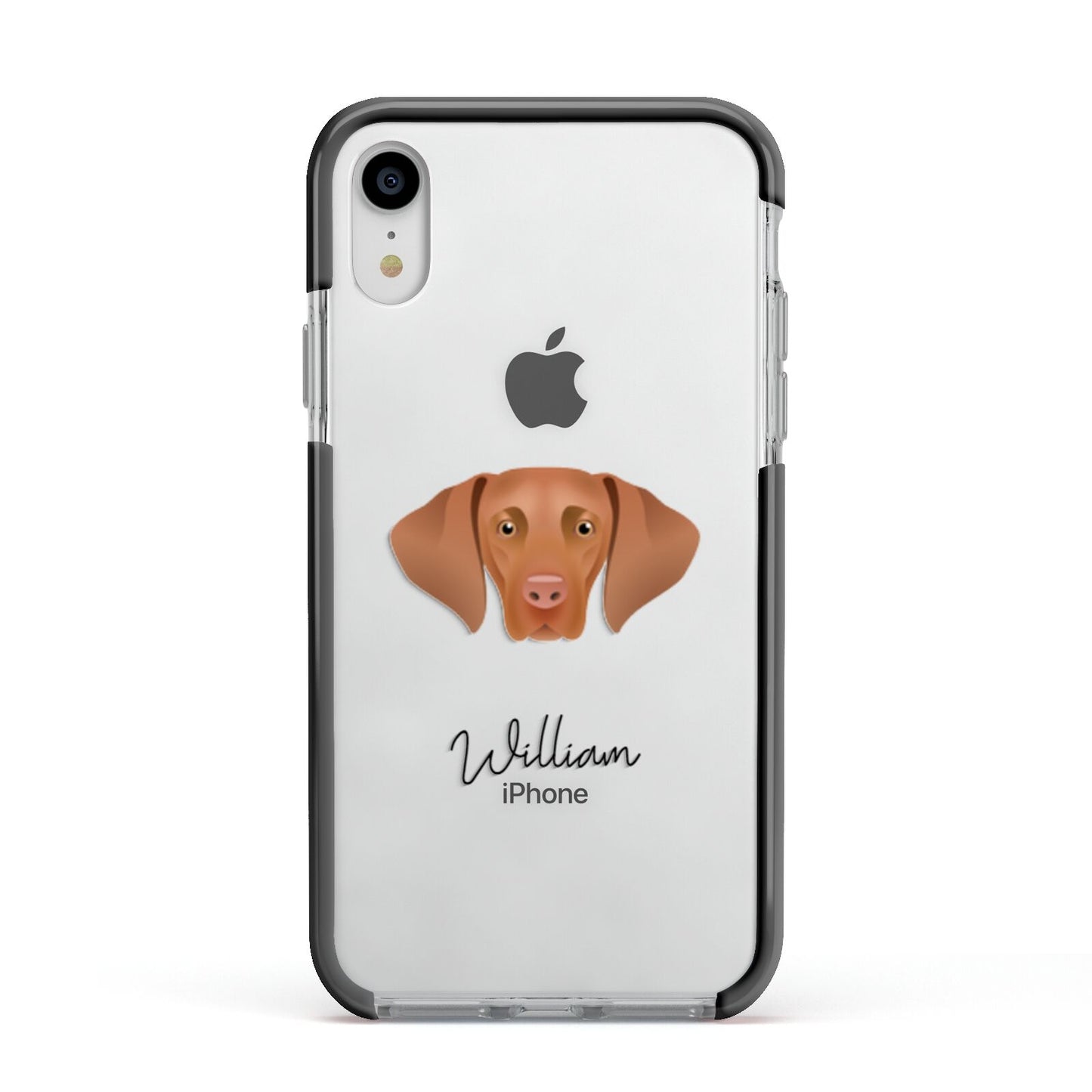 Hungarian Vizsla Personalised Apple iPhone XR Impact Case Black Edge on Silver Phone