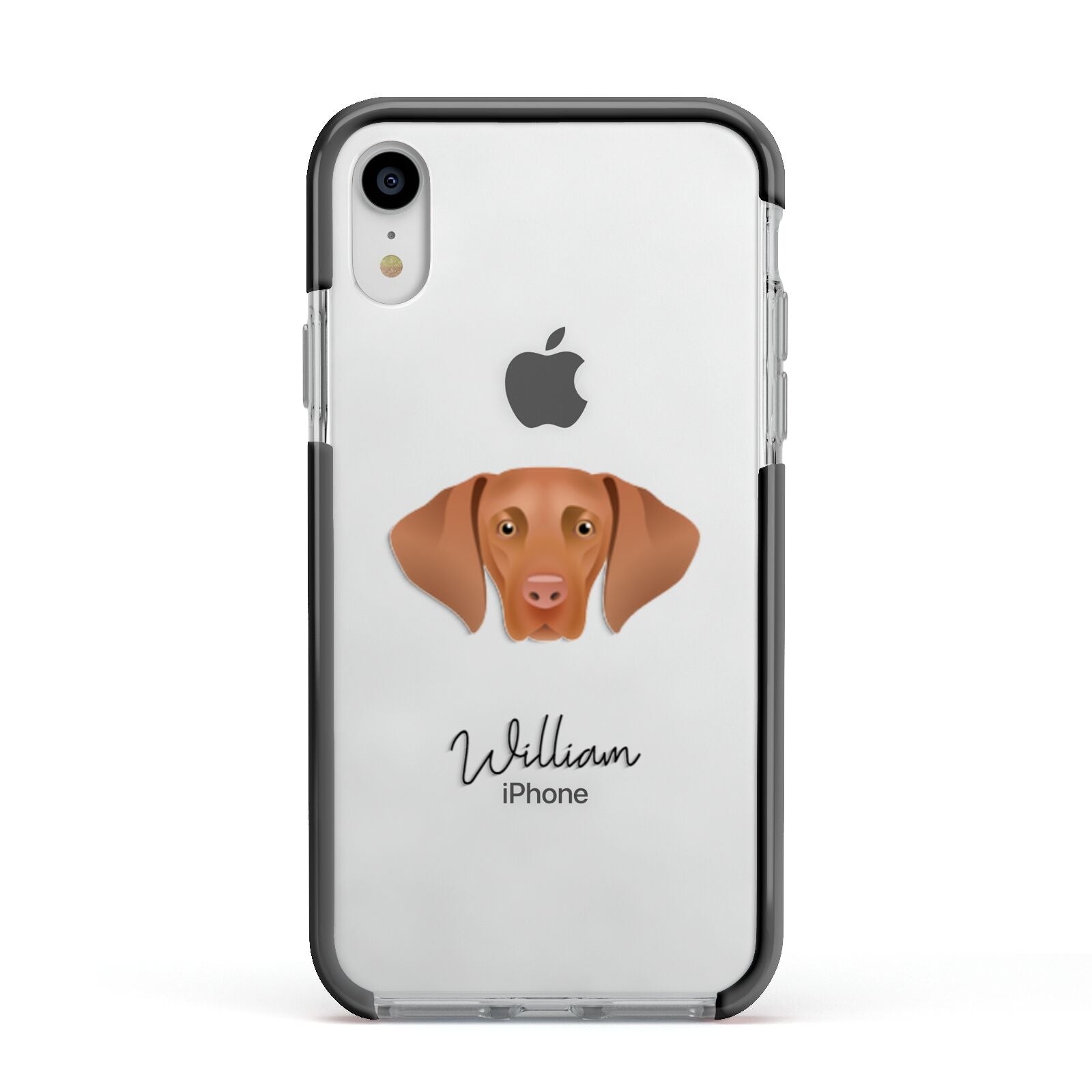 Hungarian Vizsla Personalised Apple iPhone XR Impact Case Black Edge on Silver Phone