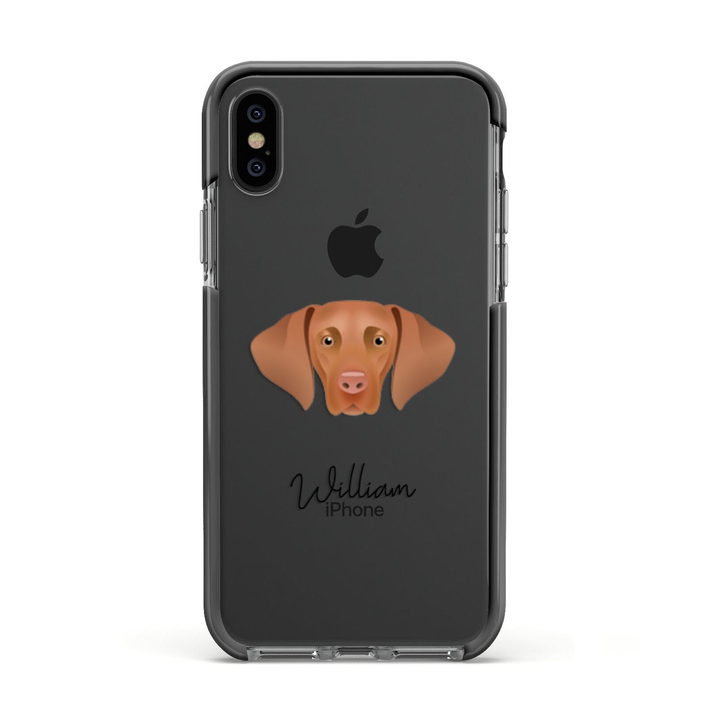 Hungarian Vizsla Personalised Apple iPhone Xs Impact Case Black Edge on Black Phone