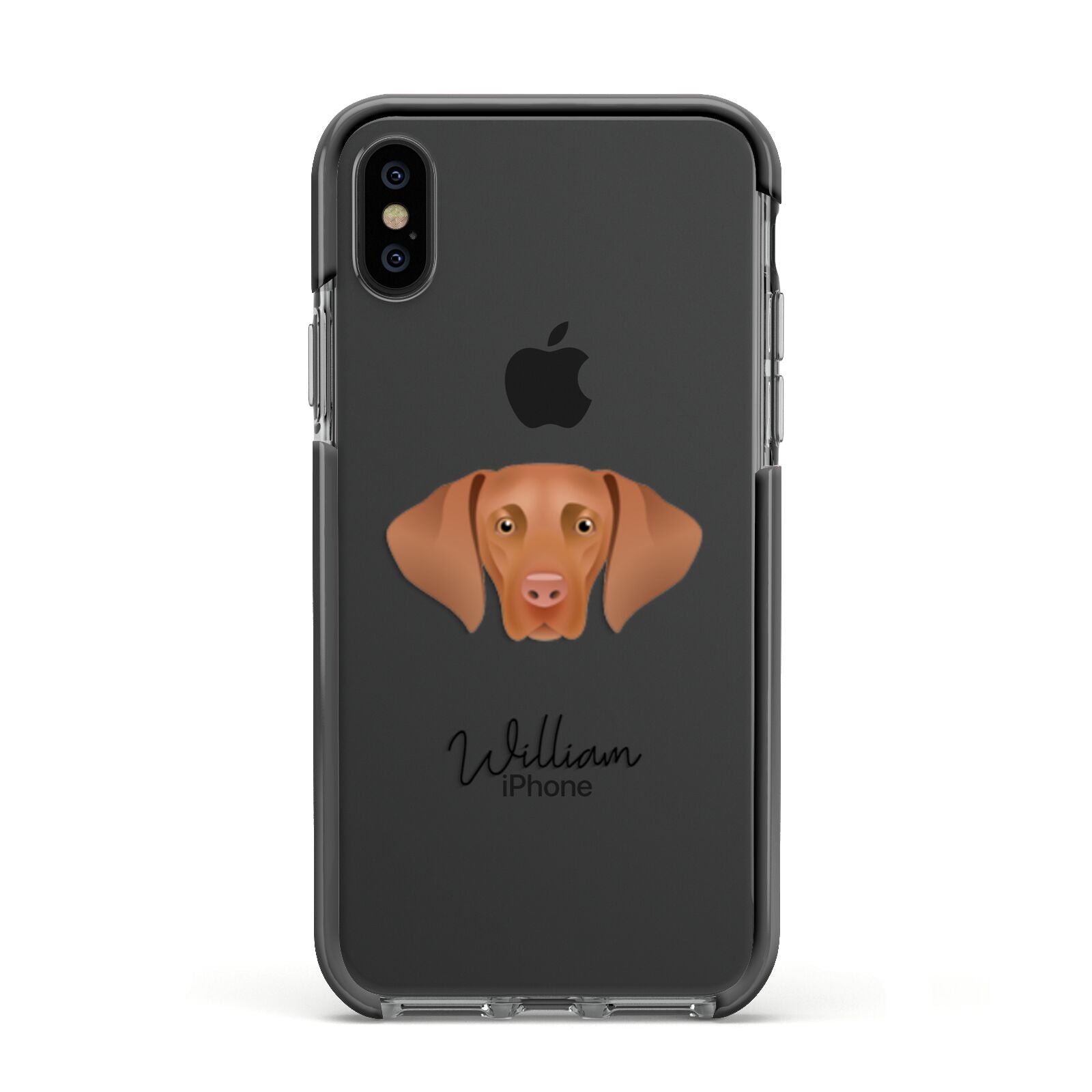 Hungarian Vizsla Personalised Apple iPhone Xs Impact Case Black Edge on Black Phone