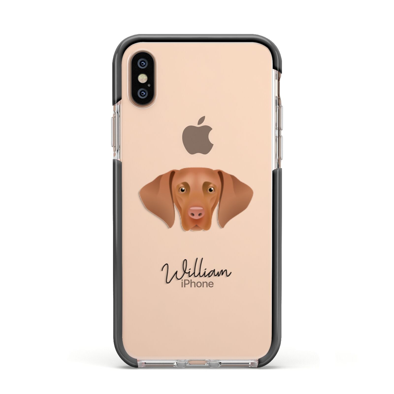 Hungarian Vizsla Personalised Apple iPhone Xs Impact Case Black Edge on Gold Phone