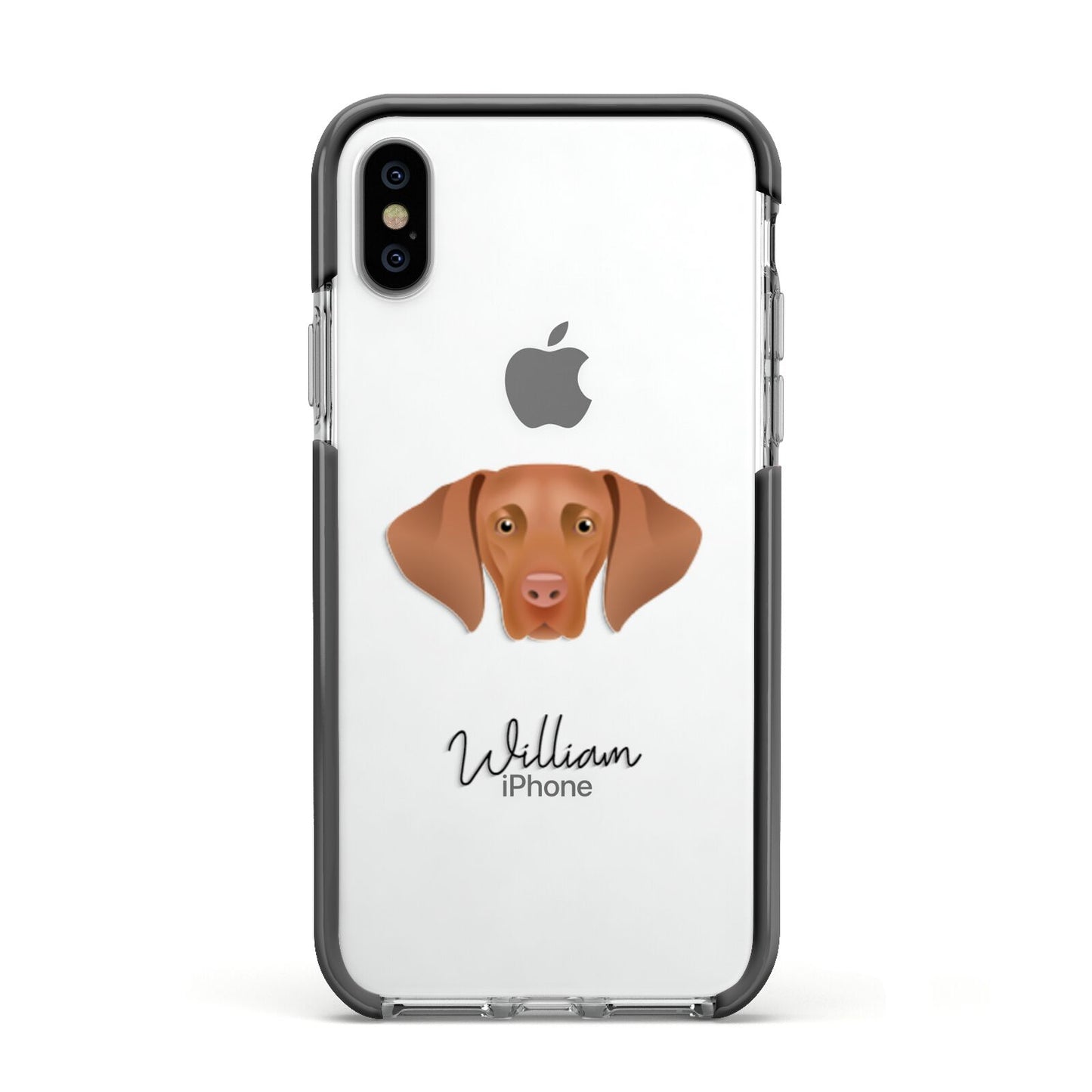 Hungarian Vizsla Personalised Apple iPhone Xs Impact Case Black Edge on Silver Phone