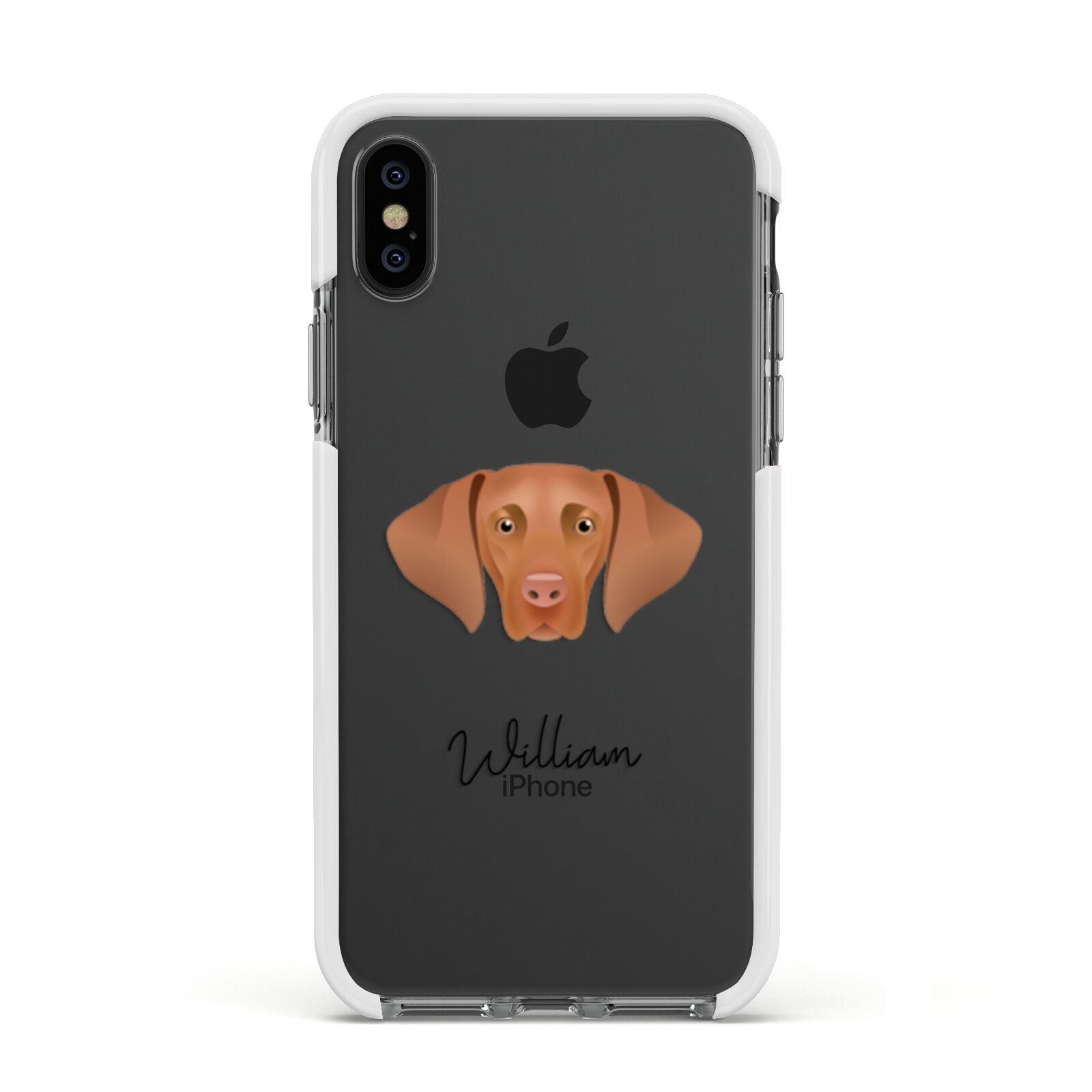 Hungarian Vizsla Personalised Apple iPhone Xs Impact Case White Edge on Black Phone