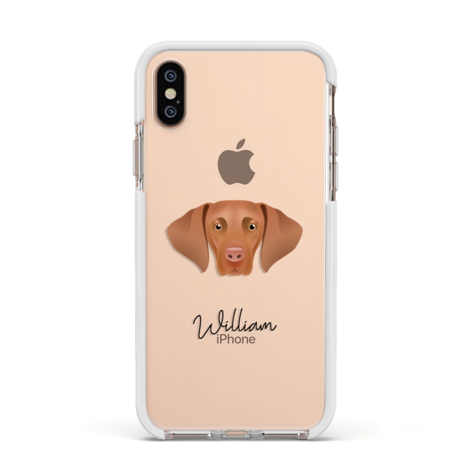 Hungarian Vizsla Personalised Apple iPhone Xs Impact Case White Edge on Gold Phone