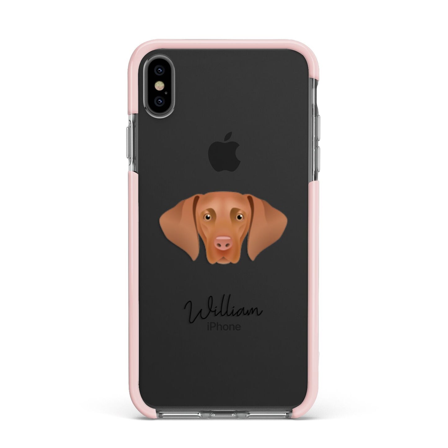 Hungarian Vizsla Personalised Apple iPhone Xs Max Impact Case Pink Edge on Black Phone