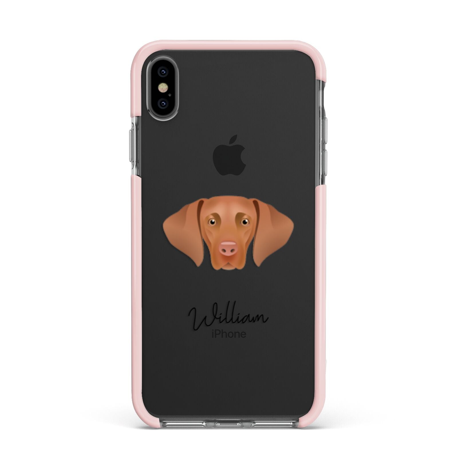Hungarian Vizsla Personalised Apple iPhone Xs Max Impact Case Pink Edge on Black Phone