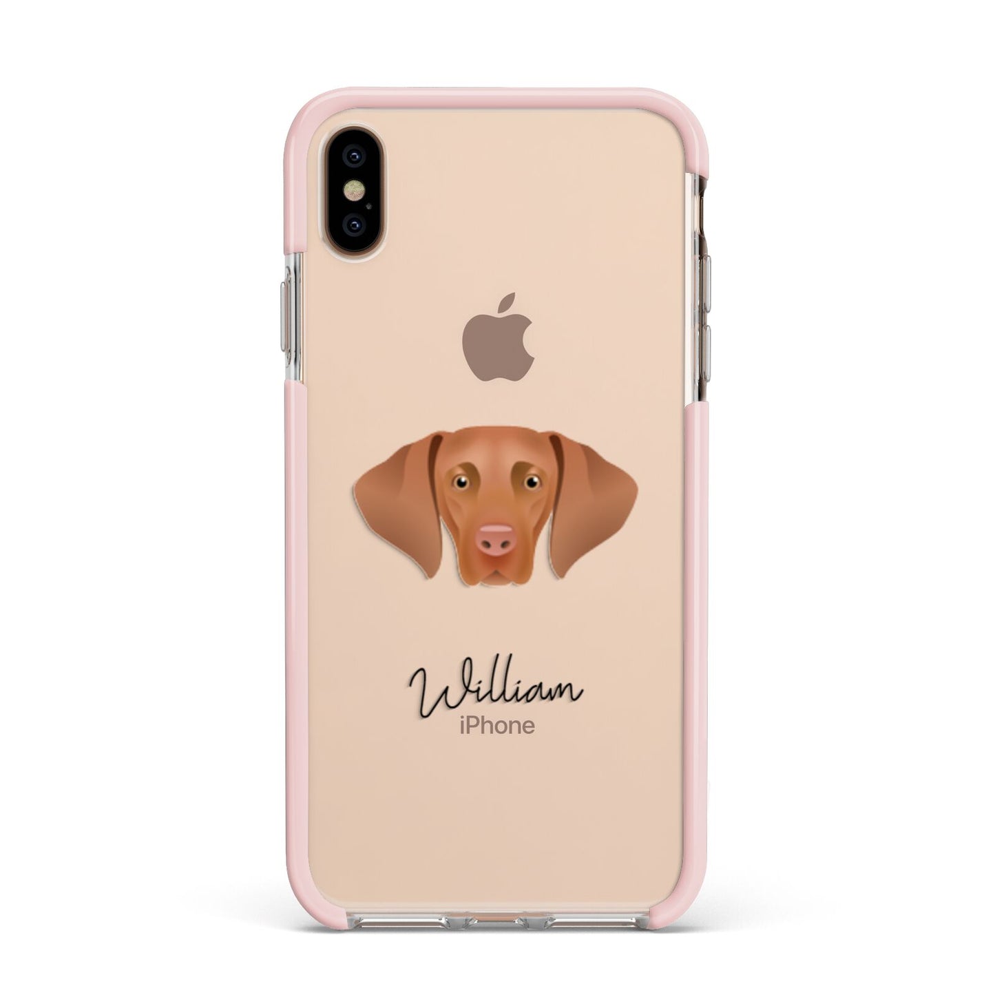 Hungarian Vizsla Personalised Apple iPhone Xs Max Impact Case Pink Edge on Gold Phone