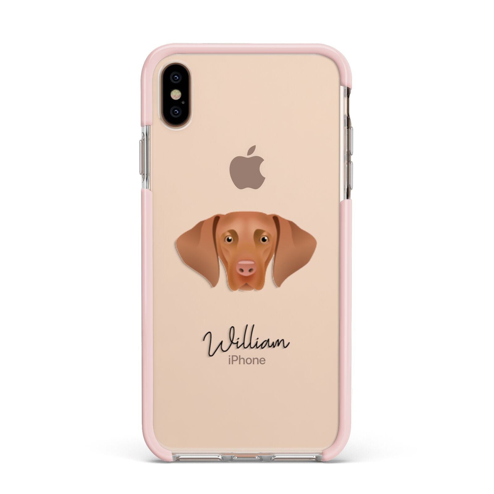 Hungarian Vizsla Personalised Apple iPhone Xs Max Impact Case Pink Edge on Gold Phone
