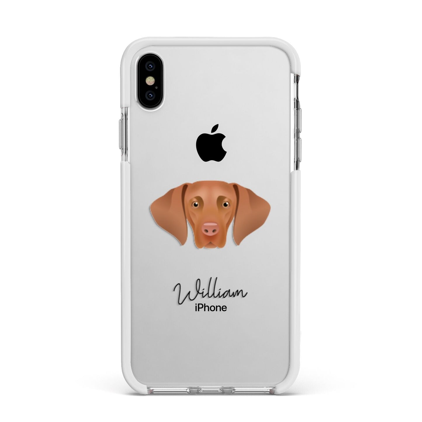 Hungarian Vizsla Personalised Apple iPhone Xs Max Impact Case White Edge on Silver Phone