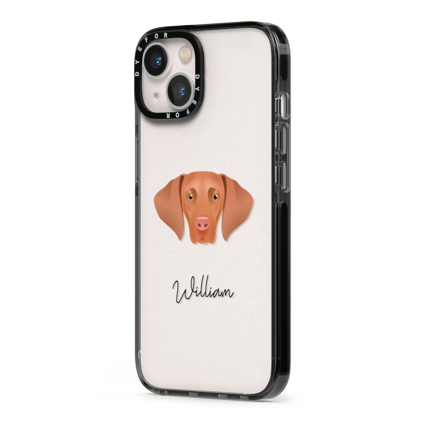 Hungarian Vizsla Personalised iPhone 13 Black Impact Case Side Angle on Silver phone