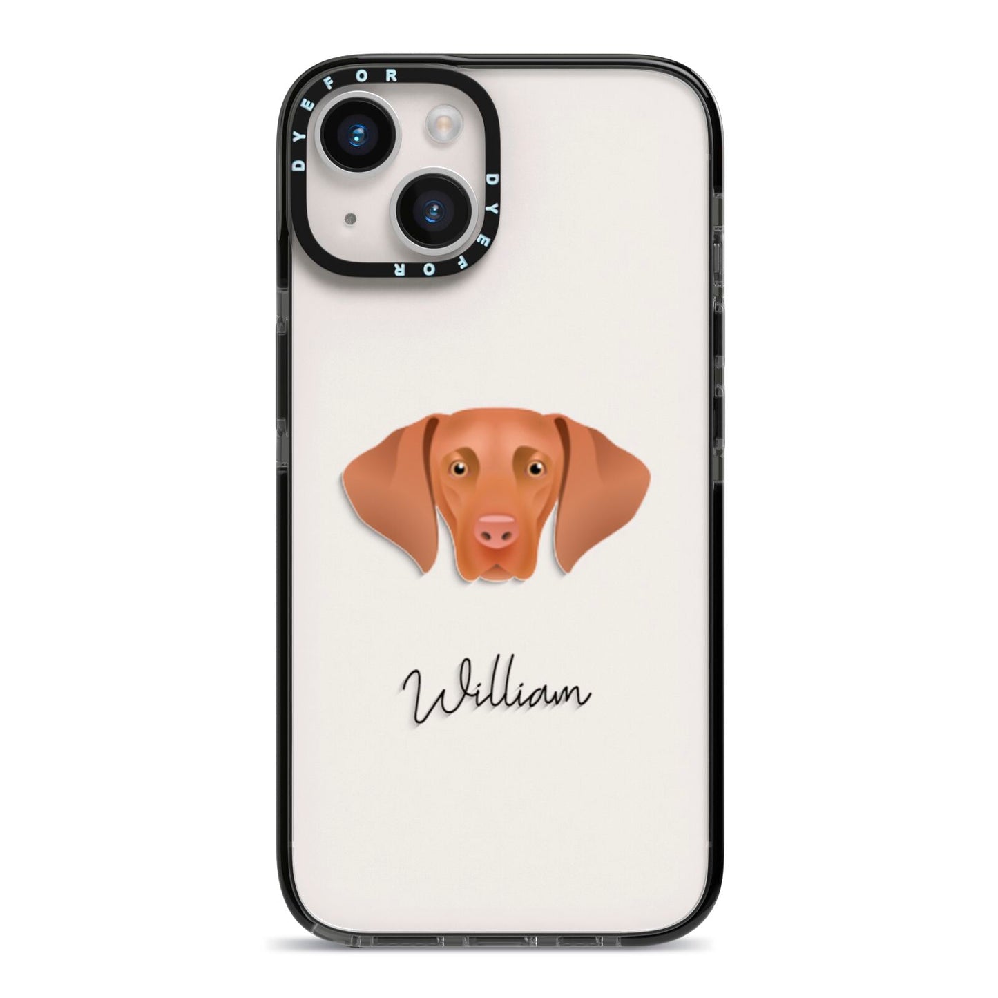 Hungarian Vizsla Personalised iPhone 14 Black Impact Case on Silver phone