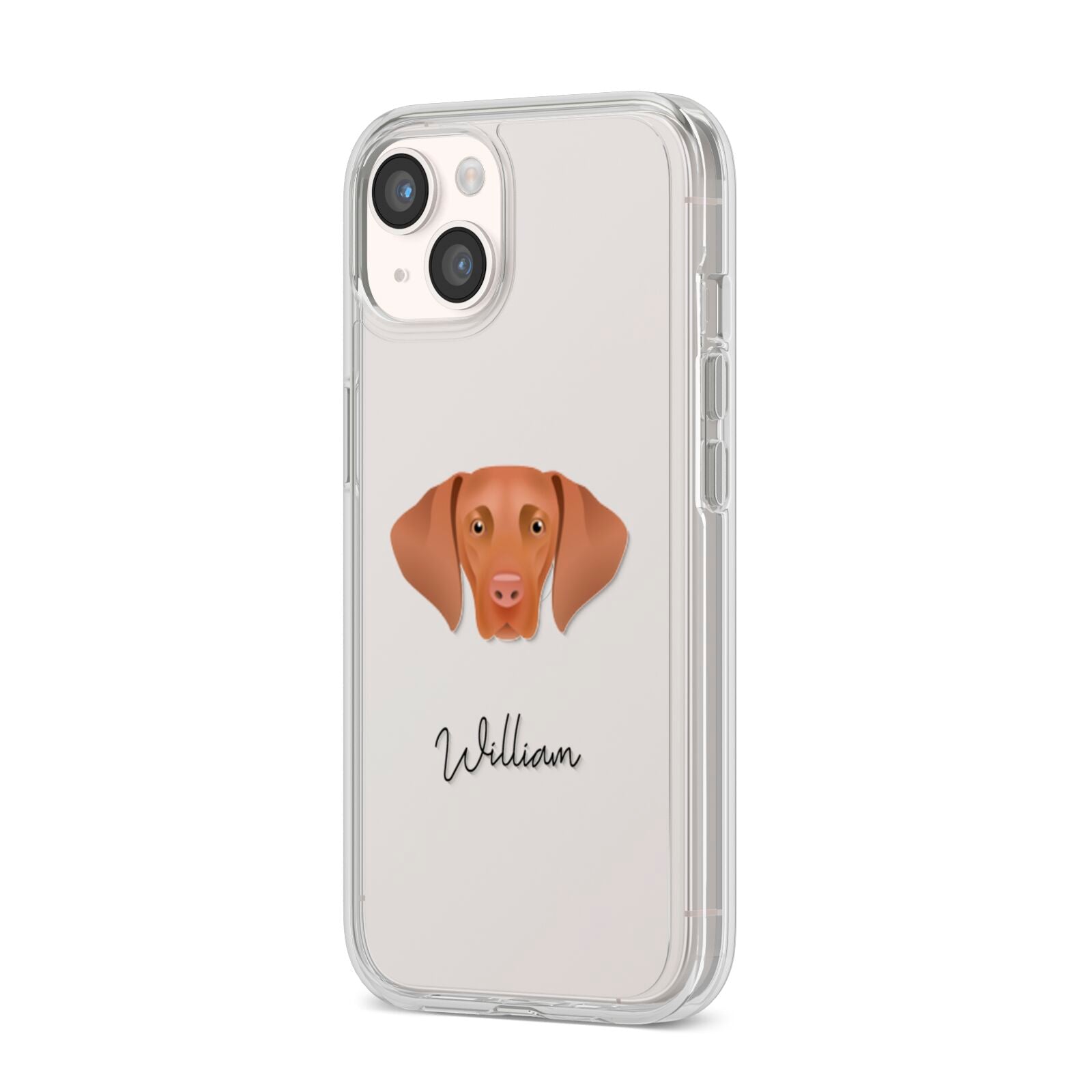 Hungarian Vizsla Personalised iPhone 14 Clear Tough Case Starlight Angled Image