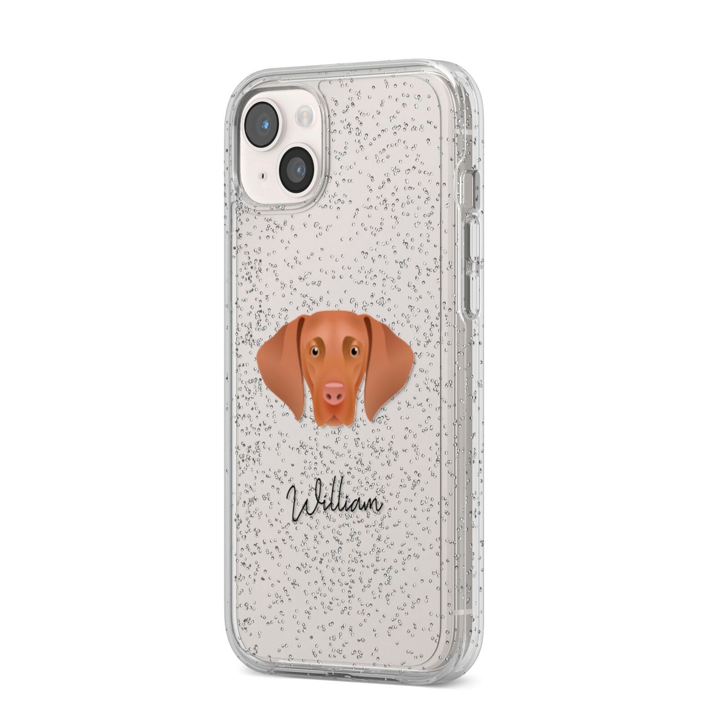 Hungarian Vizsla Personalised iPhone 14 Plus Glitter Tough Case Starlight Angled Image