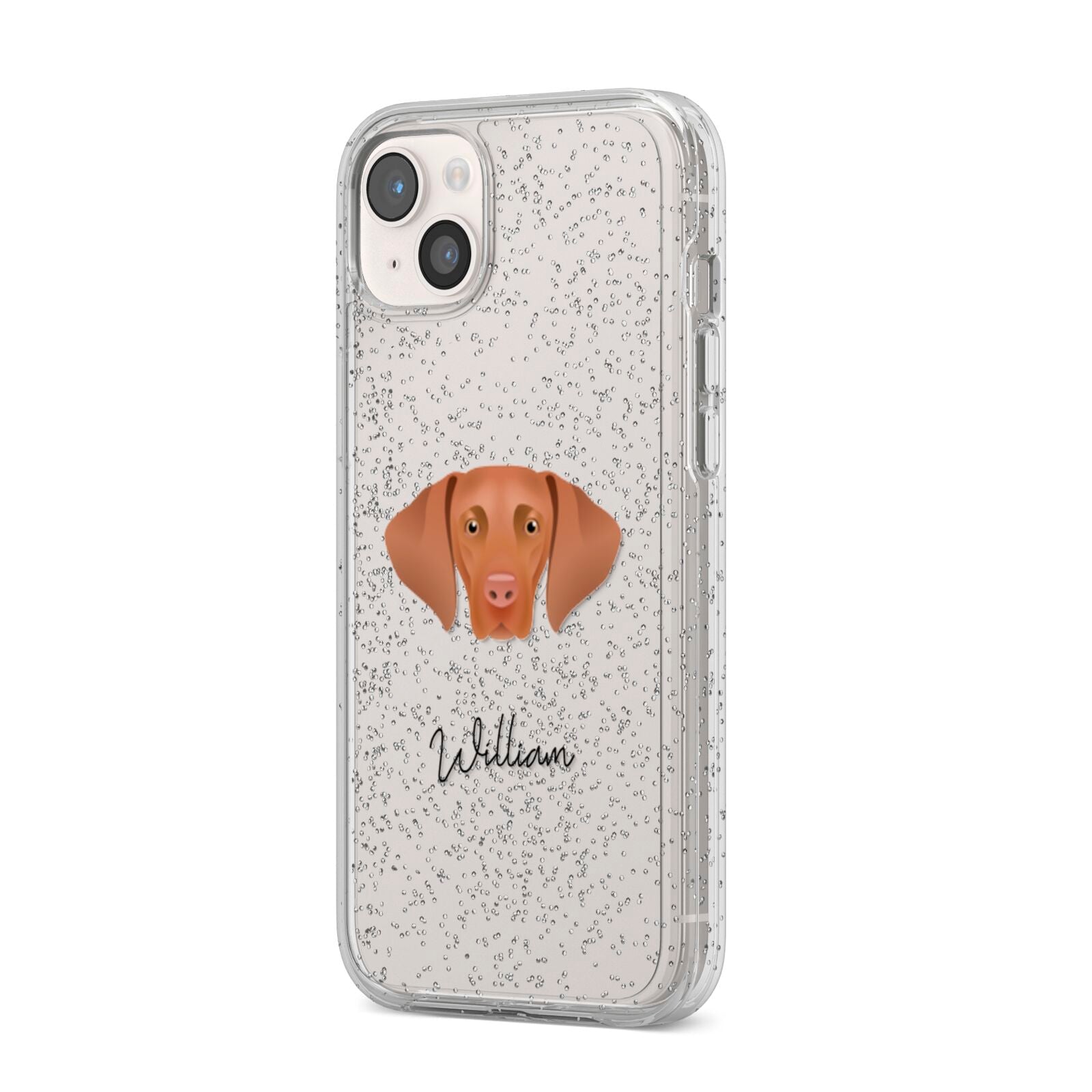 Hungarian Vizsla Personalised iPhone 14 Plus Glitter Tough Case Starlight Angled Image