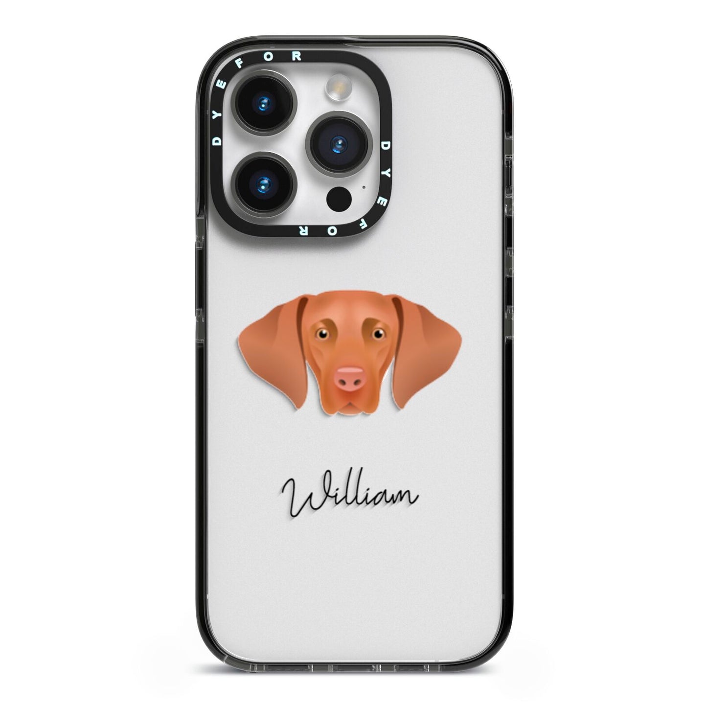 Hungarian Vizsla Personalised iPhone 14 Pro Black Impact Case on Silver phone