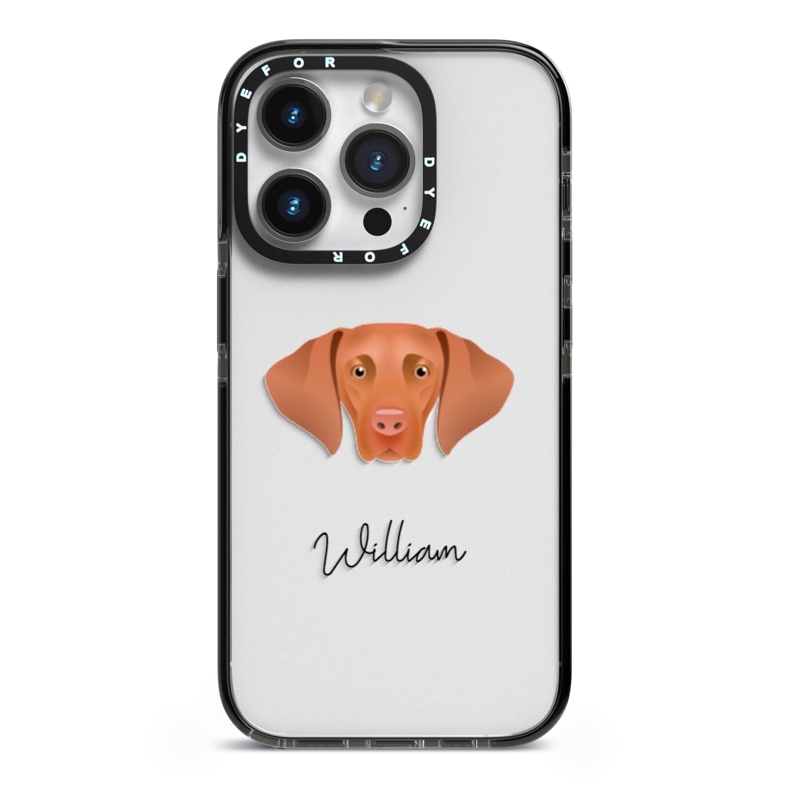 Hungarian Vizsla Personalised iPhone 14 Pro Black Impact Case on Silver phone