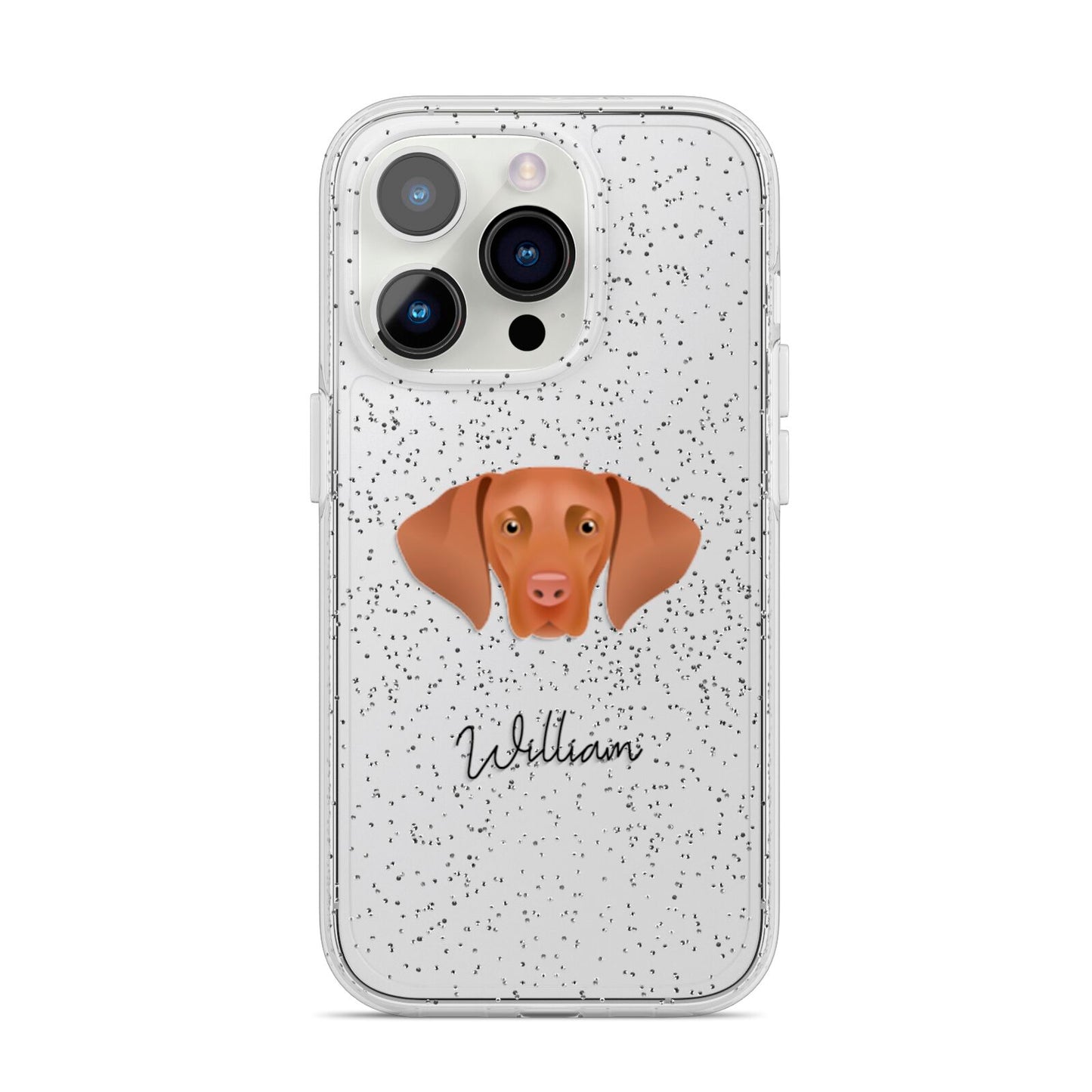 Hungarian Vizsla Personalised iPhone 14 Pro Glitter Tough Case Silver