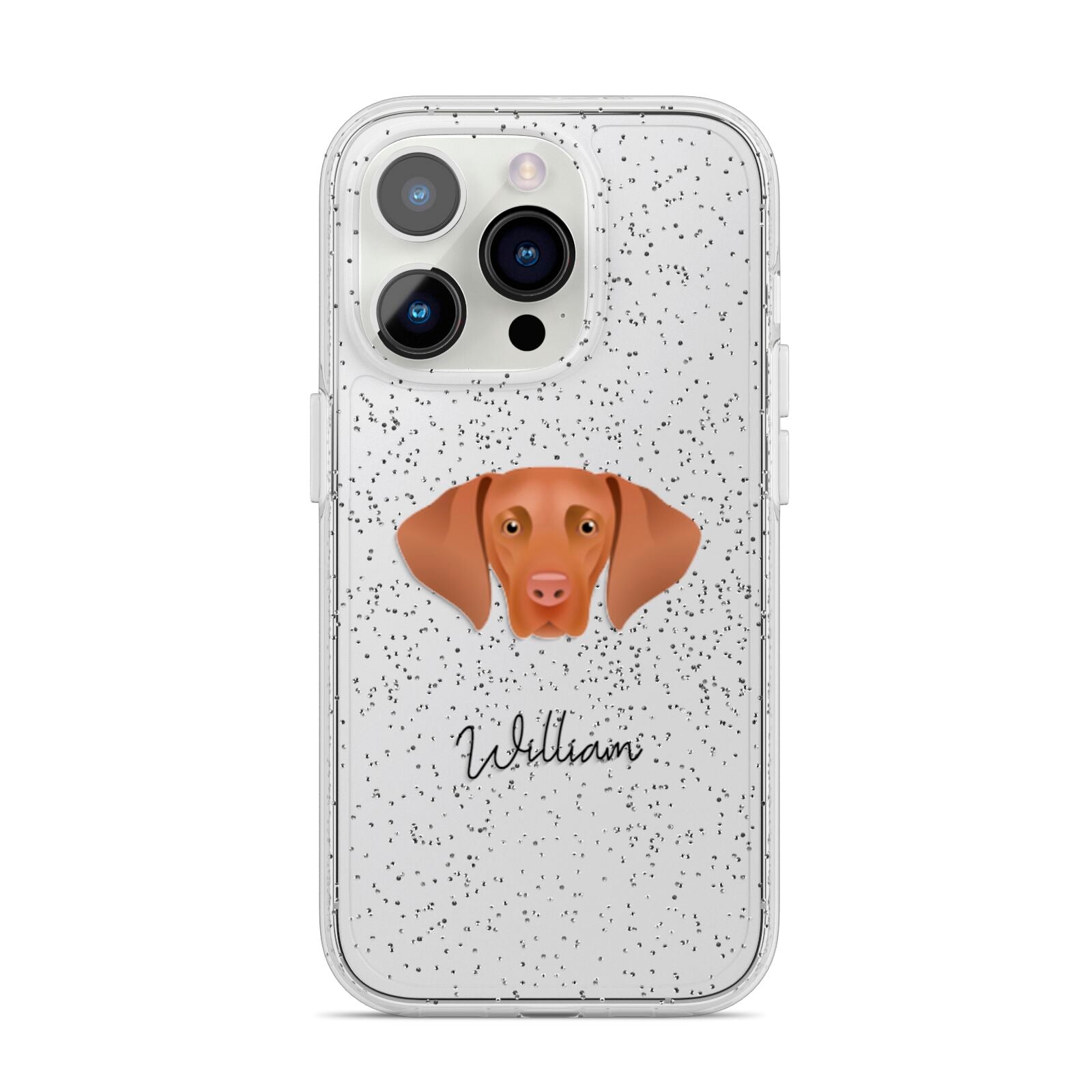 Hungarian Vizsla Personalised iPhone 14 Pro Glitter Tough Case Silver