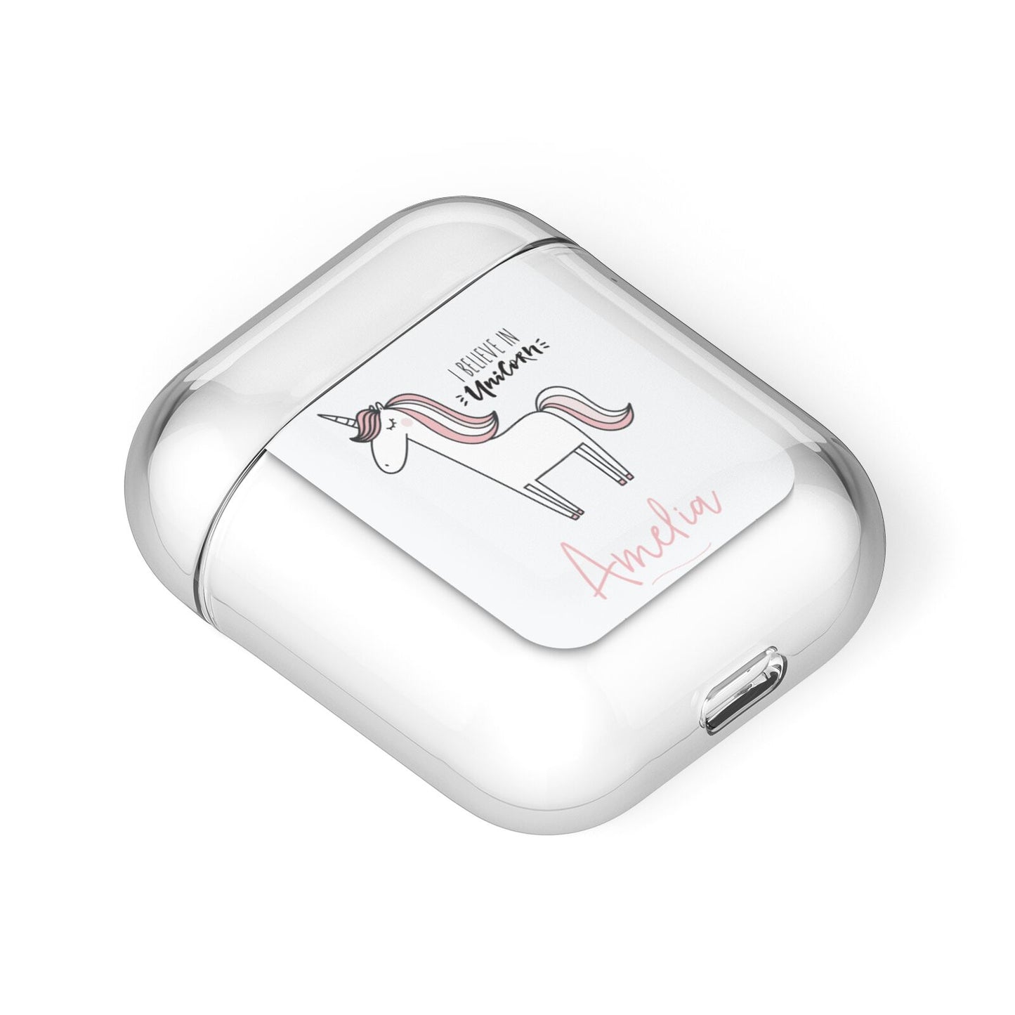 I Believe in Unicorn AirPods Case Laid Flat