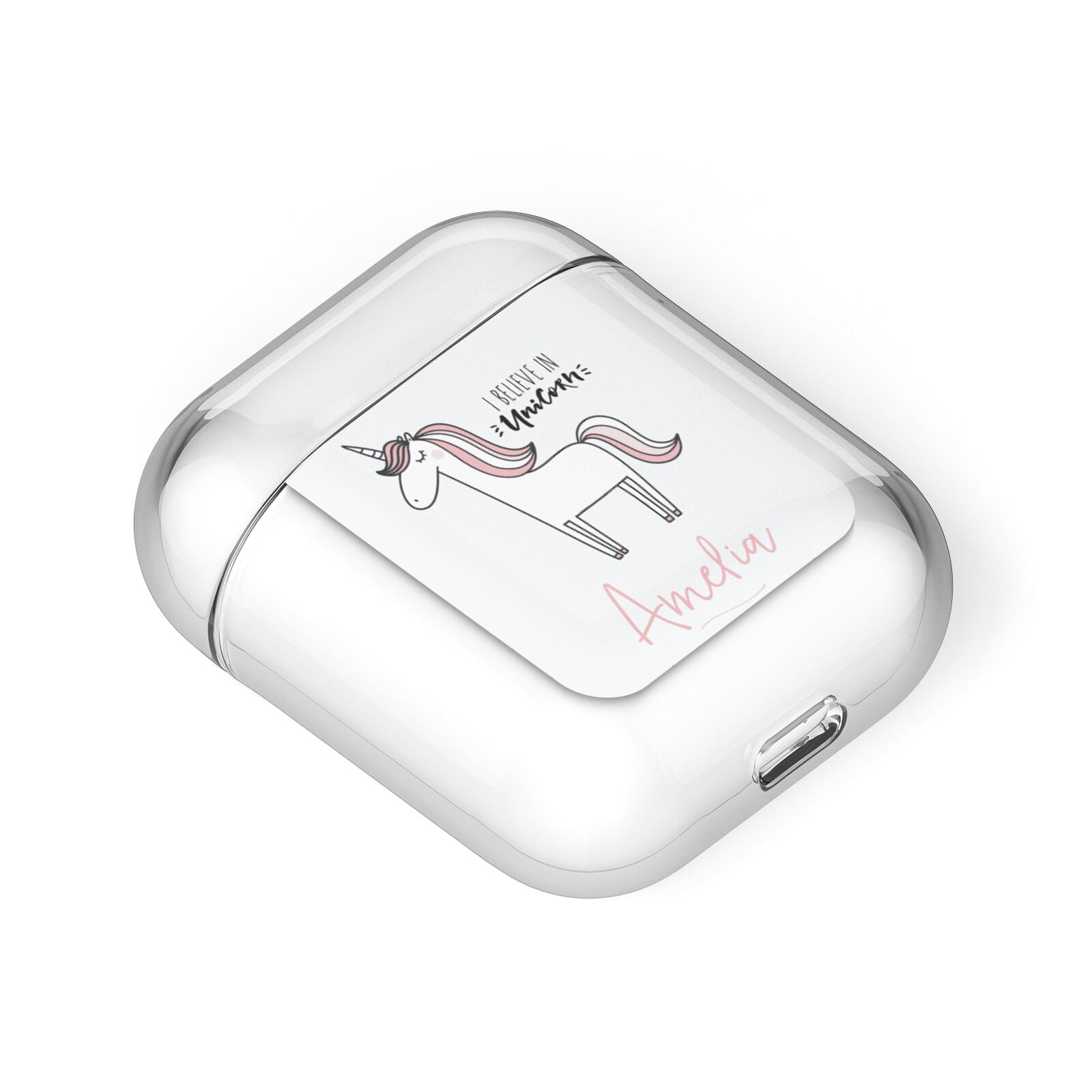 I Believe in Unicorn AirPods Case Laid Flat