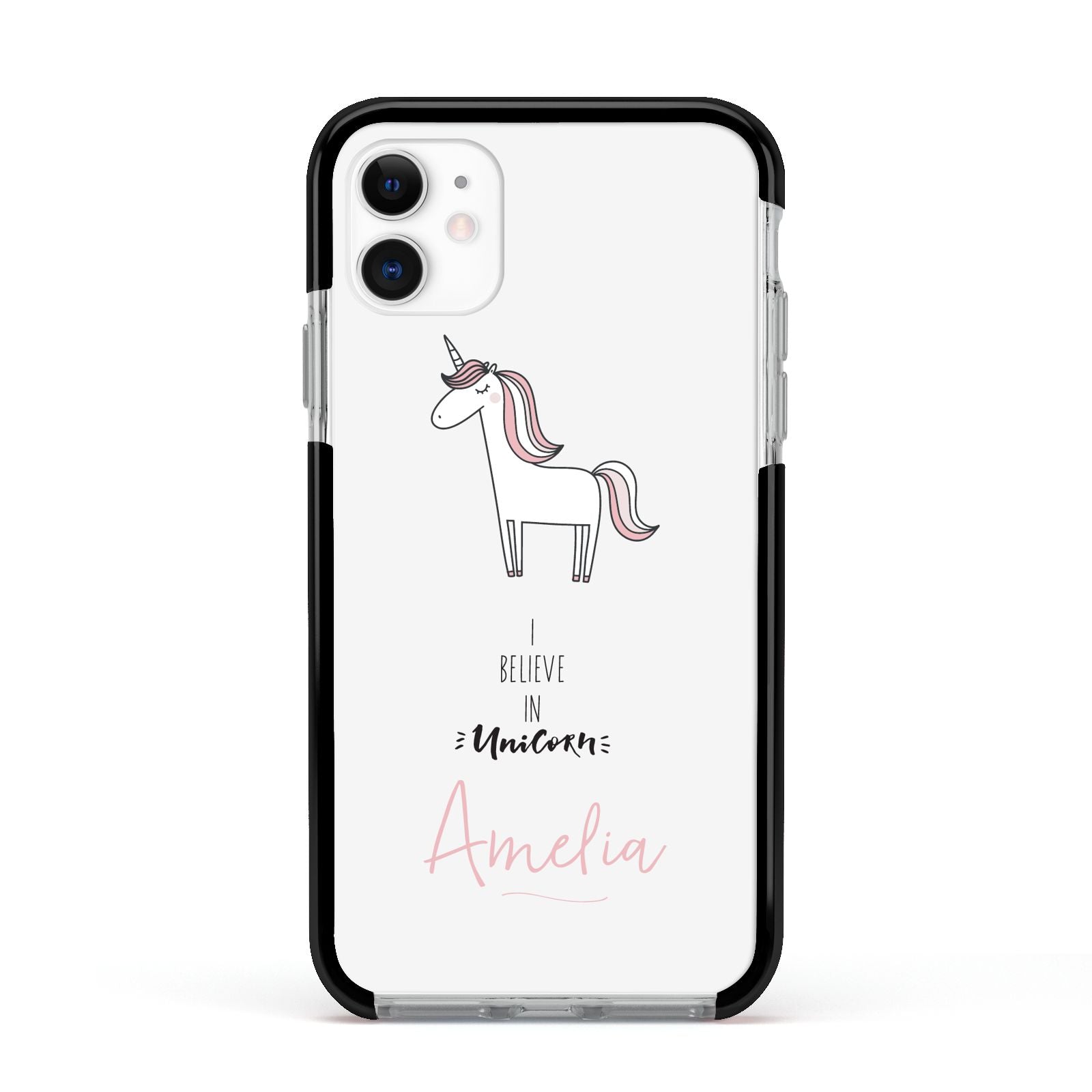 I Believe in Unicorn Apple iPhone 11 in White with Black Impact Case