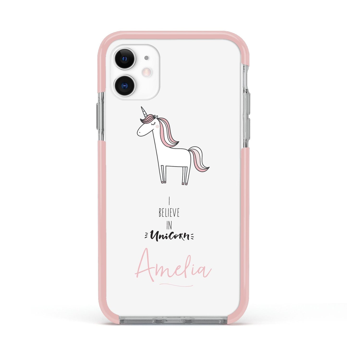 I Believe in Unicorn Apple iPhone 11 in White with Pink Impact Case