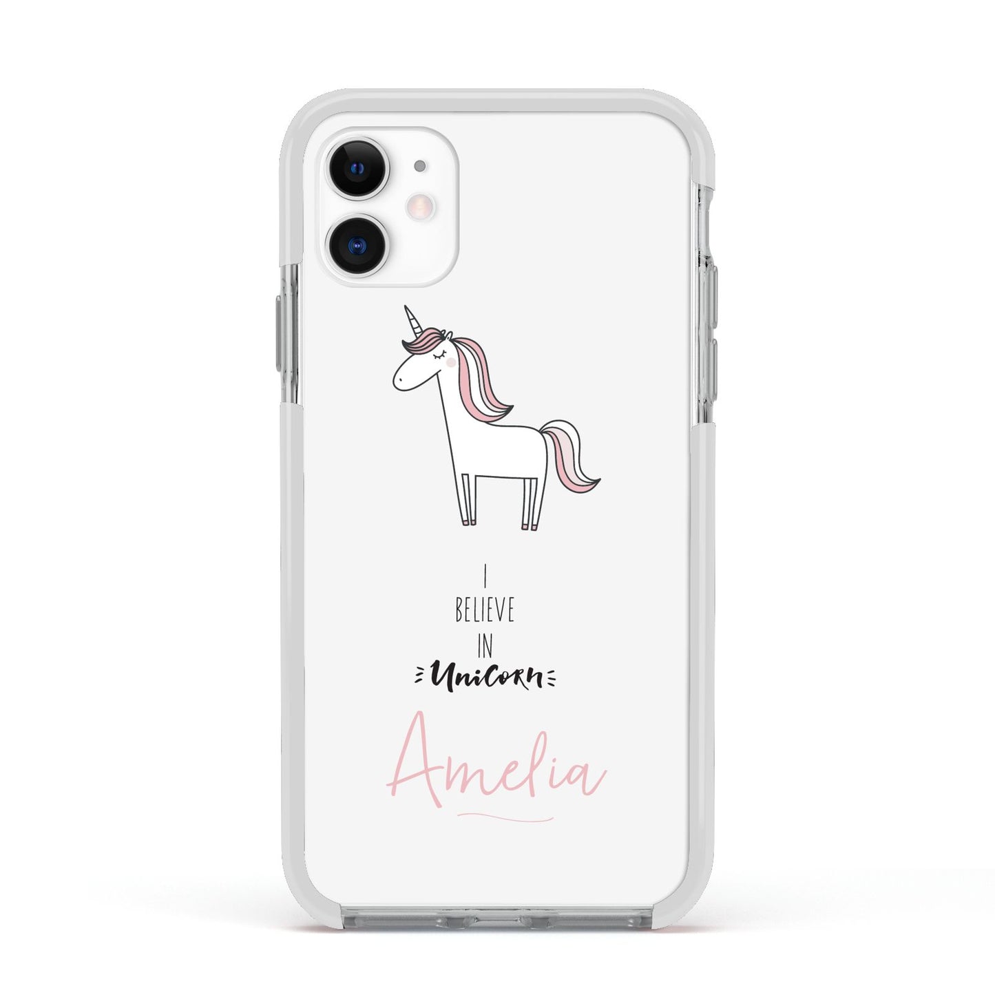 I Believe in Unicorn Apple iPhone 11 in White with White Impact Case