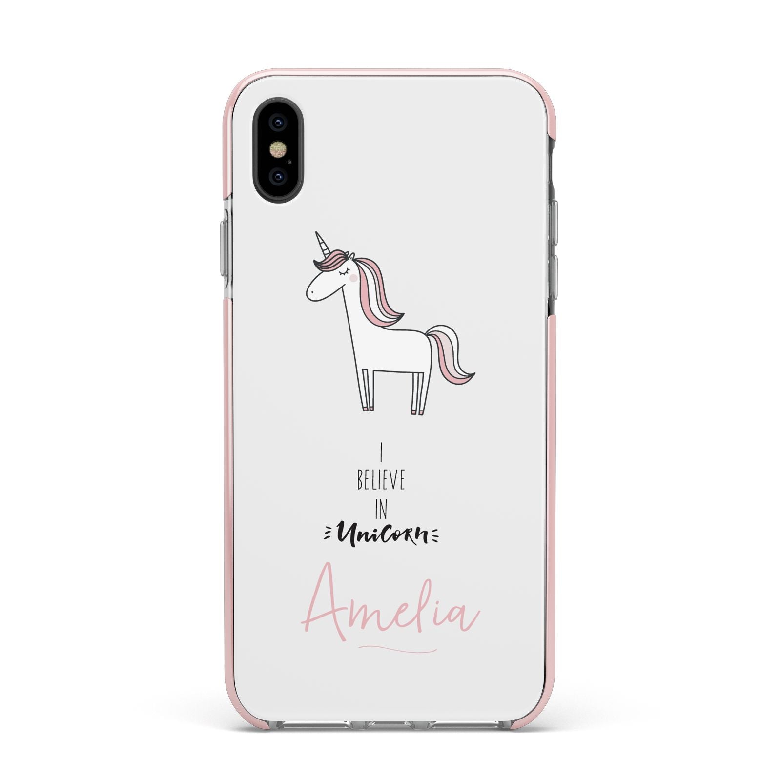 I Believe in Unicorn Apple iPhone Xs Max Impact Case Pink Edge on Black Phone