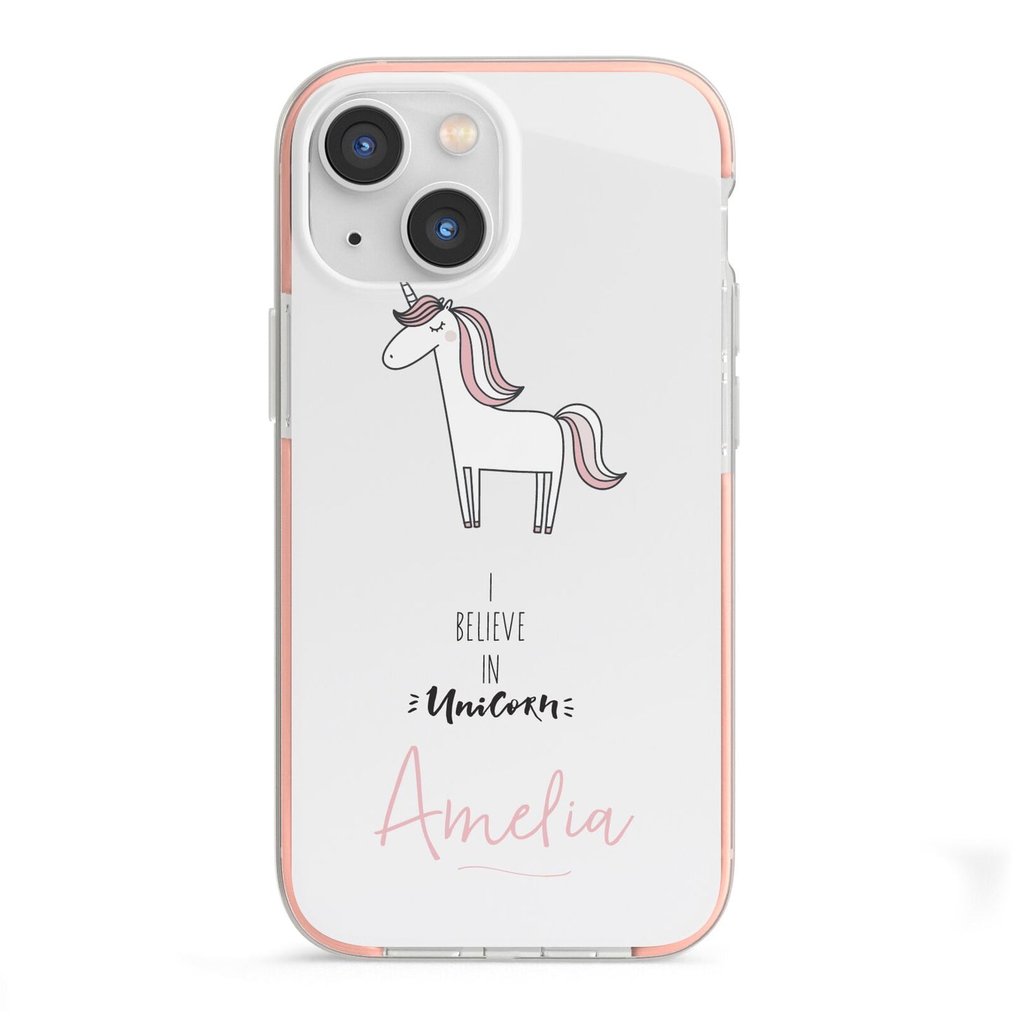 I Believe in Unicorn iPhone 13 Mini TPU Impact Case with Pink Edges