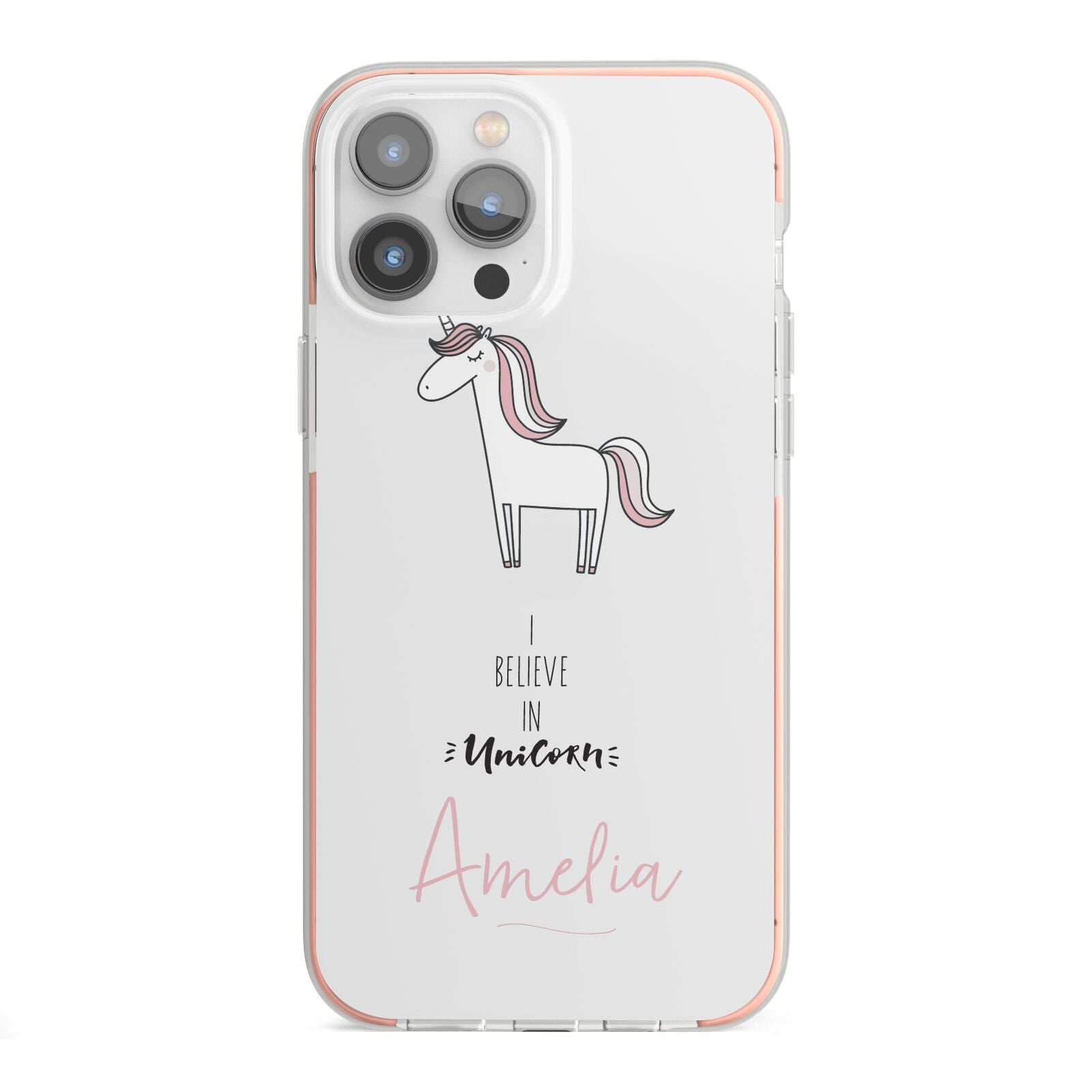 I Believe in Unicorn iPhone 13 Pro Max TPU Impact Case with Pink Edges