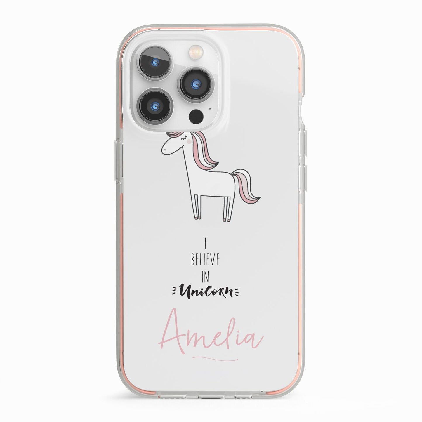 I Believe in Unicorn iPhone 13 Pro TPU Impact Case with Pink Edges