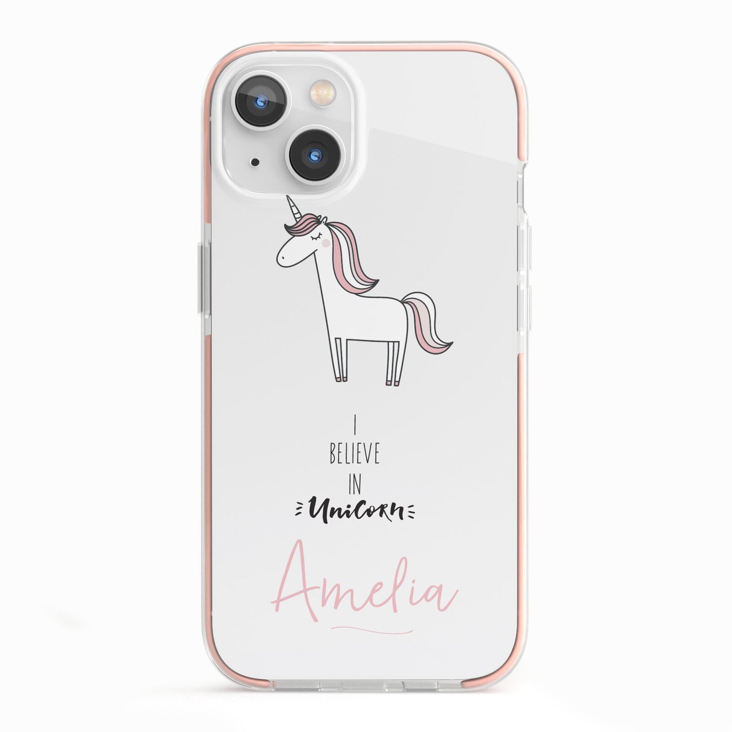 I Believe in Unicorn iPhone 13 TPU Impact Case with Pink Edges