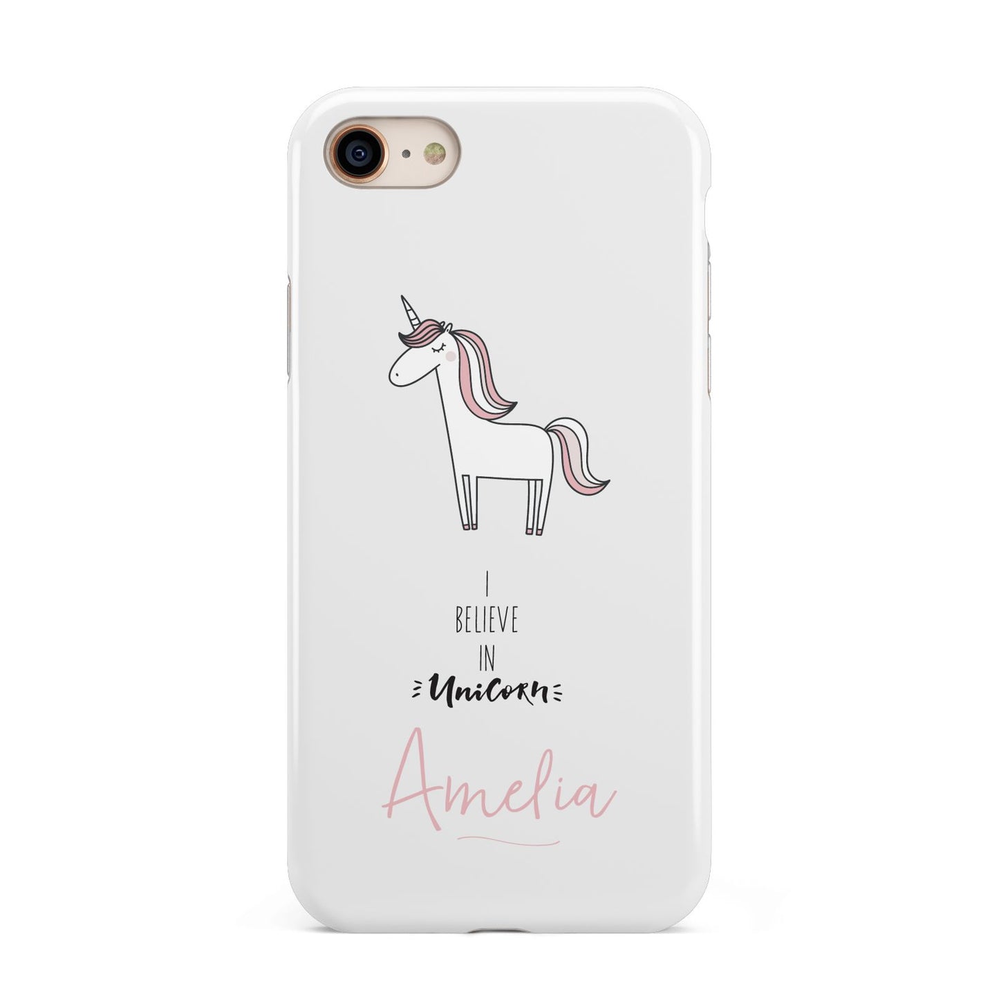 I Believe in Unicorn iPhone 8 3D Tough Case on Gold Phone