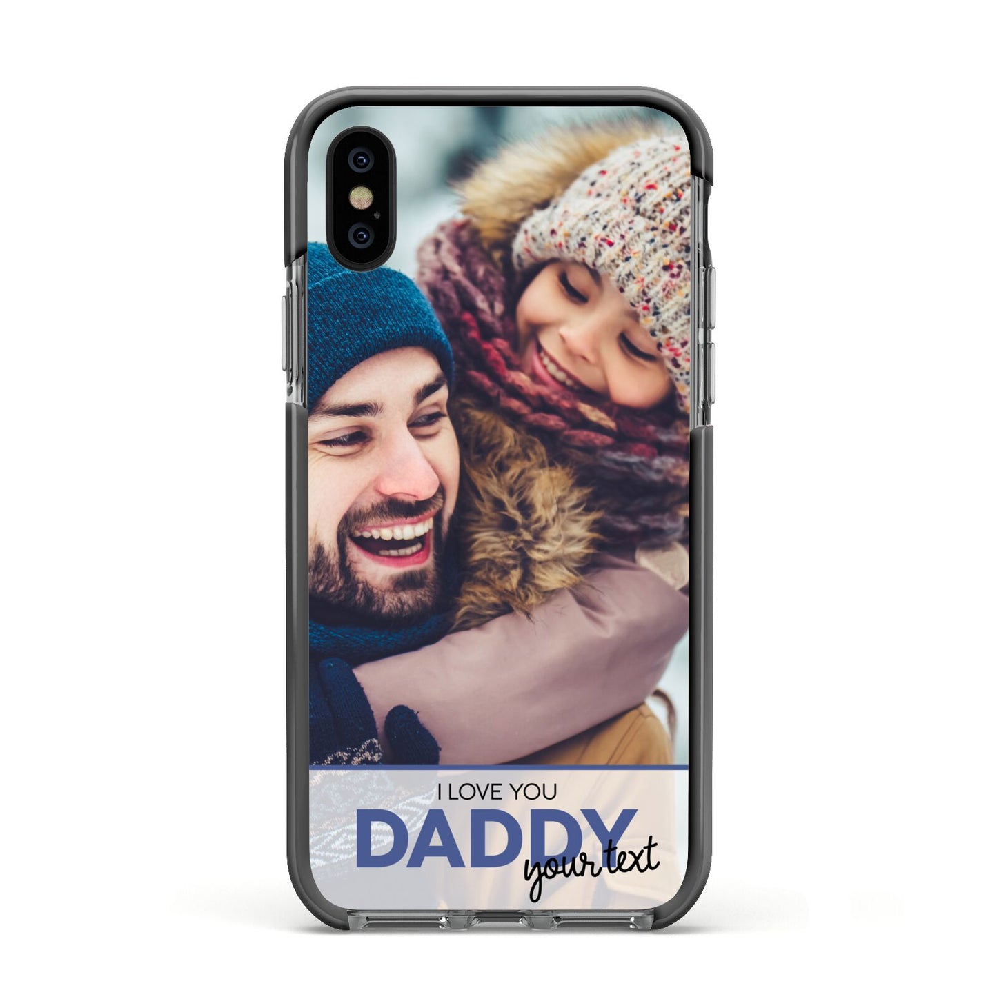 I Love You Daddy Personalised Photo Upload and Name Apple iPhone Xs Impact Case Black Edge on Black Phone