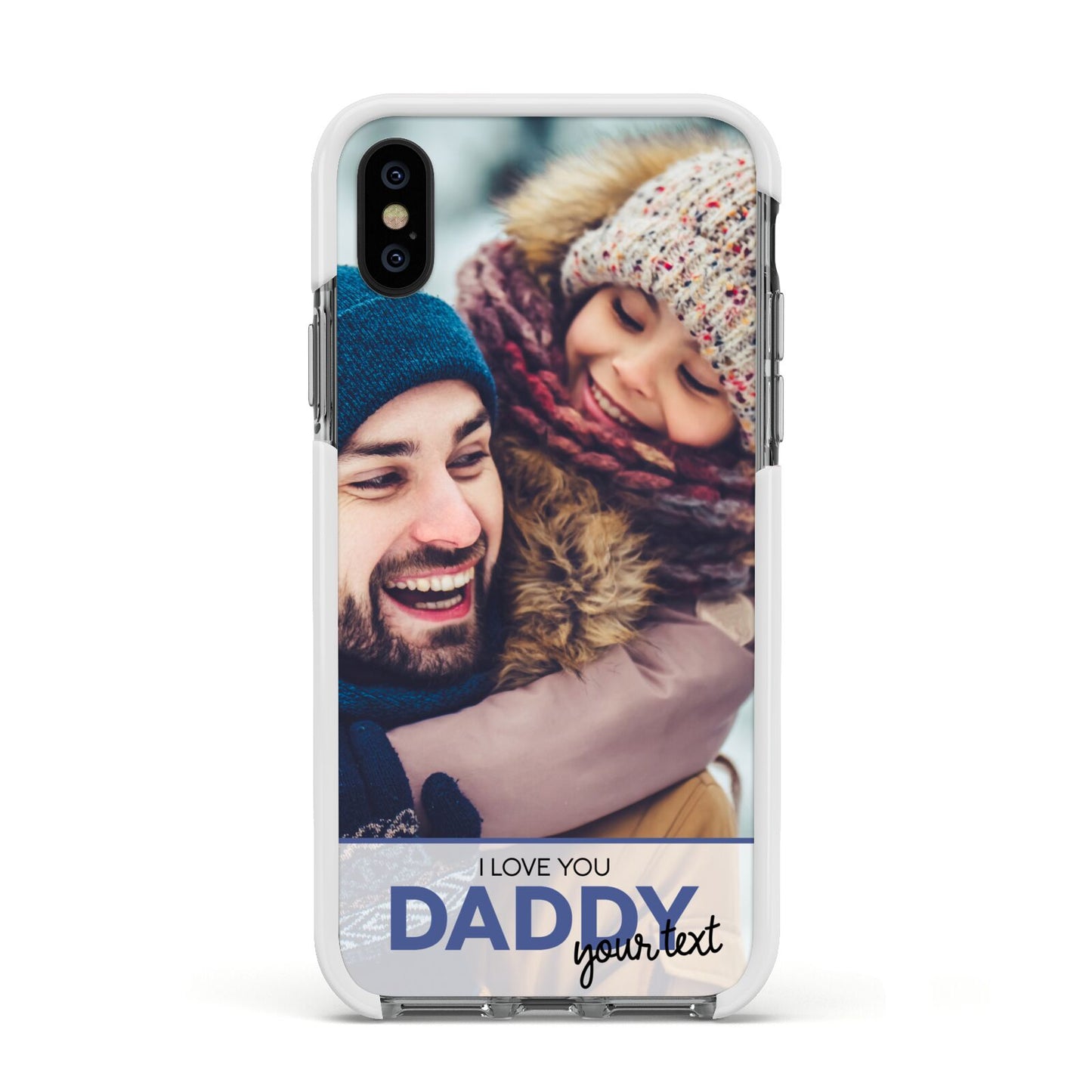 I Love You Daddy Personalised Photo Upload and Name Apple iPhone Xs Impact Case White Edge on Black Phone