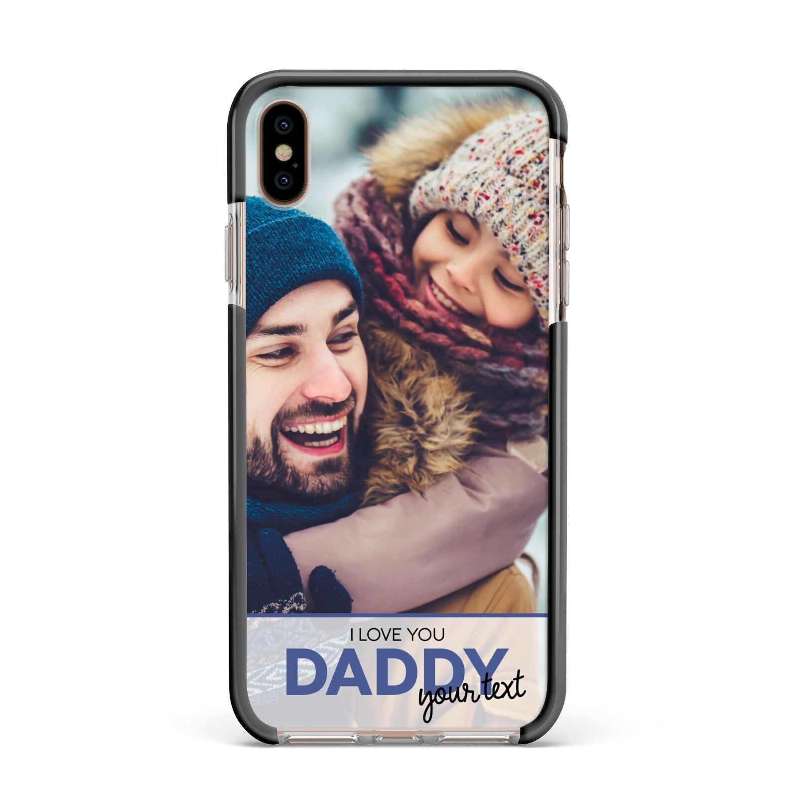 I Love You Daddy Personalised Photo Upload and Name Apple iPhone Xs Max Impact Case Black Edge on Gold Phone