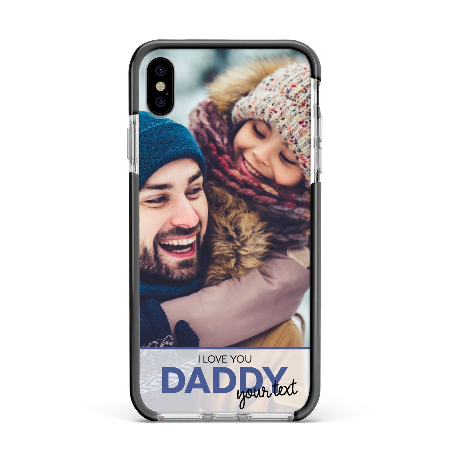 I Love You Daddy Personalised Photo Upload and Name Apple iPhone Xs Max Impact Case Black Edge on Silver Phone